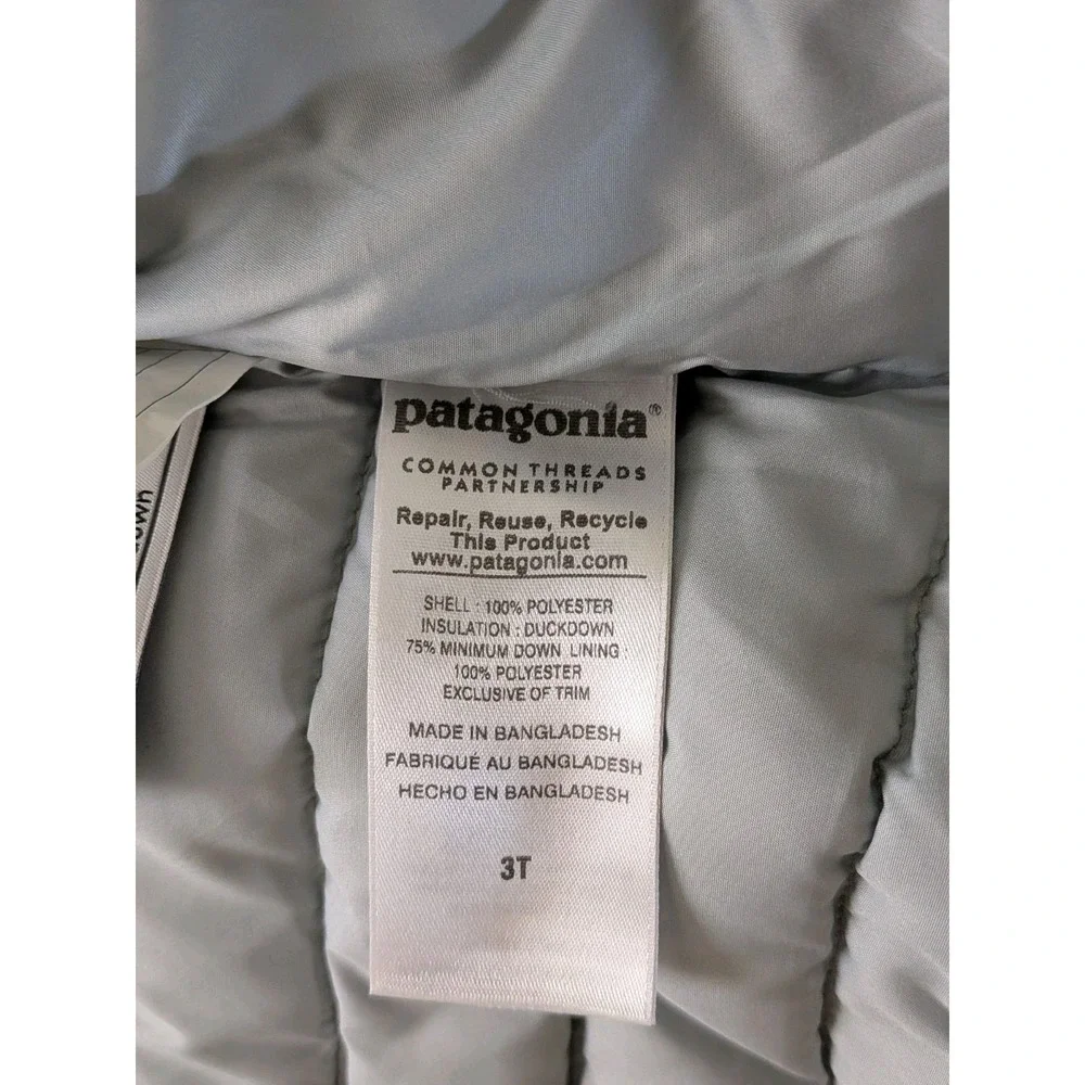 Patagonia Puffer Vest Boys 3T Gray Green Insulated Lightweight Duckdown